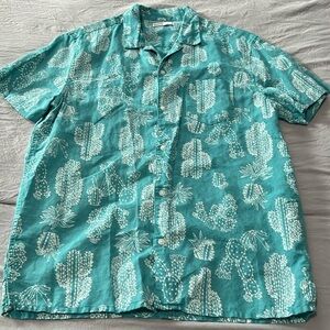 Sonoma Cactus Print Linen/Cotton Blend Short Sleeve Button Down